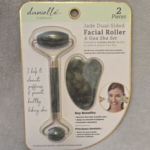 Danielle Natural Jade Dual-Sided Facial Roller + Gua Sha Set, New